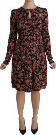 Dolce & Gabbana Vrouwen Zwart gebloemde longsleeve knielange jurk