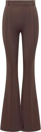 Elisabetta Franchi Trousers in double layer stretch cr&ecirc;pe fabric with logo charm - female - Elisabetta Franchi - Wide Trousers - Brown - XL - Trousers
