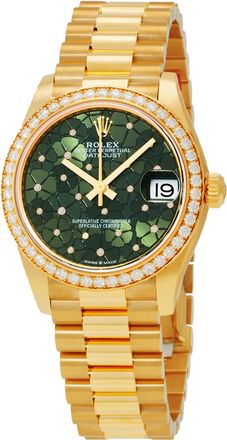 Rolex Datejust 31 Olive-Green Floral Motif Diamond Dial Automatic Ladies 18kt Yellow Gold President Watch M278288rbr-0038