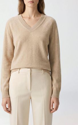 Malo Maglia in puro cashmere con scollo a V, spalle scese e bordi a costine