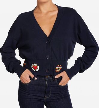 Lauren Moshi Camas Hippie Peace Love Patches Cardigan In Navy