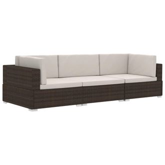 vidaXL Set Sof&aacute;s De Jard&iacute;n 3 Piezas Y Cojines Rat&aacute;n Sint&eacute;tico Marr&oacute;n Vidaxl