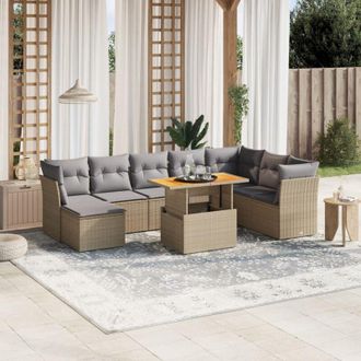 vidaXL Set De Sof&aacute;s De Jard&iacute;n 9 Pzas Con Cojines Rat&aacute;n Sint&eacute;tico Beige Vidaxl