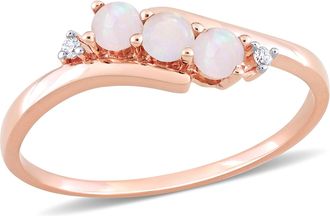 Mimi & Max 1/5 CT TGW Opal and Diamond Accent 3-Stone Ring in 10K Rose Gold