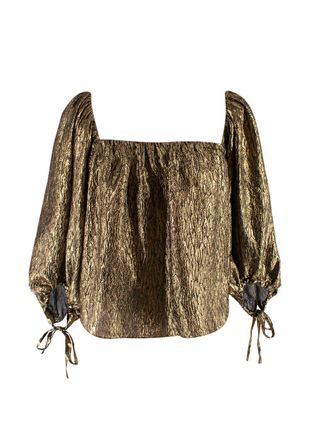 Saint Laurent Metallic Jacquard Silk Blouse Size XS
