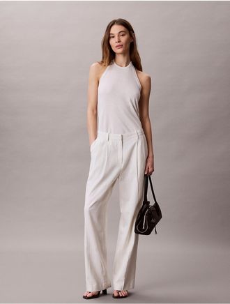 Calvin Klein Womens Linen Blend Tailored Wide Leg Pants - White - 10W x RL