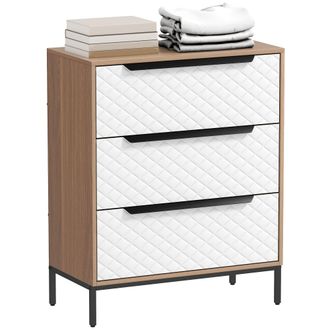 OEM C&oacute;moda Con 3 Cajones De Tela Frentes Con Patr&oacute;n De Diamante Para Sal&oacute;n Oficina Vestidor Natural Y Blanco