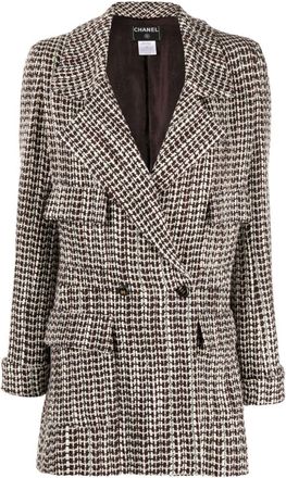Chanel 2001 bouclé double-breasted jacket - women - Rayon/Wool/PVC/Nylon/Cotton - 40 - Brown