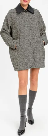 Twin-Set Cappotto monopetto in misto lana con colletto in pelle