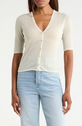 Vince Micro Stripe Wool Blend Cardigan in Off White/Jade Water at Nordstrom Rack, Size X-Small