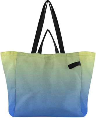 Generic Yellow Blue Gradient pattern Reusable Canvas Tote Bag, Heavy Duty Grocery Shopping Bag with Double Handles Hard Bottom Large Capacity Work Groceries T