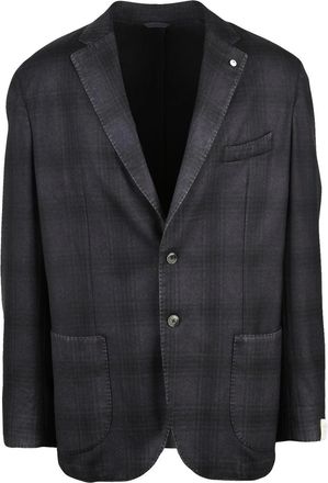 L.B.M. 1911 Round Wool Blazer with Subtle Check Pattern and Lightweight Design
