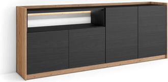 Skraut Home Skraut Home - Aparador Para Sal&oacute;n, Gran Capacidad De Almacenaje, 207x37x80cm, 4 Puertas, Led, Estilo Moderno, Negro Y Roble