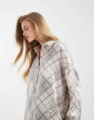 4th & Reckless Camicia in raso bianco a quadri con polsini profondi in coordinato-Multicolore