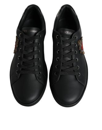 Dolce & Gabbana Black London Sacred Heart Men Sneakers Shoes Calf Leather