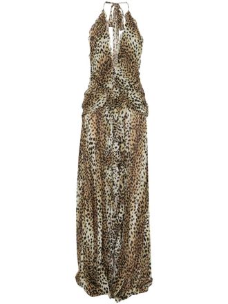 Blumarine leopard-print georgette maxi dress - women - Viscose - 40 - Brown