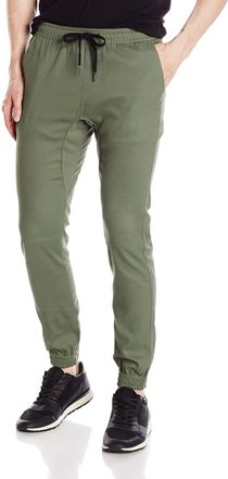 Brooklyn Athletics Mens Twill Jogger Pants Soft Stretch Slim Fit Trousers Casual, Olive, X-Large