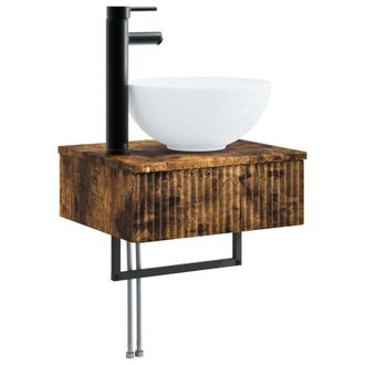 vidaXL Lavabo De Lavado Montado En La Pared Roble Ahumado Vidaxl