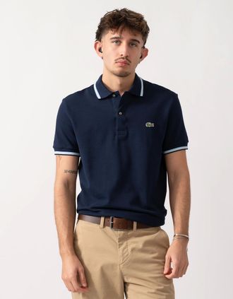 Lacoste Mens Lacoste Contrast Collar Pique Mens Regular Fit Polo Shirt - Navy Blue - Size: 40