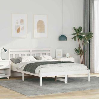 vidaXL Vidaxl - Estructura De Cama Con Cabecera Blanco Madera Maciza De Pino