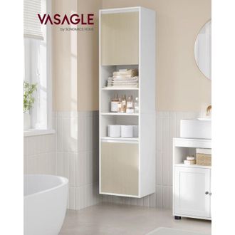 Vasagle Vasagle - Mobiletto da Bagno, Mobile Alto Bagno da Parete, Ante con Direzione di Apertura Regolabile, 7 Scomparti, 3 Ripiani Regolabili, 30 x 40 x
