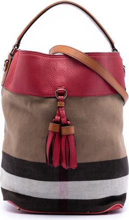 Burberry Pre-owned Burberry Medium Mega Check Canvas and Grained Calfskin Ashby Tassel Bucket Bag CNQINCHOQIN