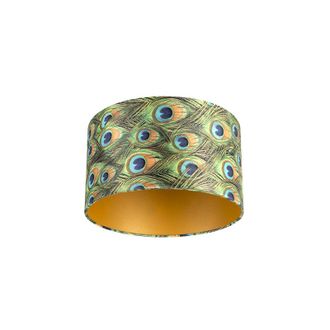 QAZQA Algod&oacute;n Pantalla De Terciopelo Dise&ntilde;o Pavo Real 35/35/20 Con Interior Dorado, - Qazqa