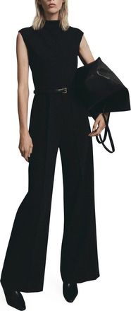Mango Drape Neck Belted Jumpsuit in Black at Nordstrom Rack, Size 4 X