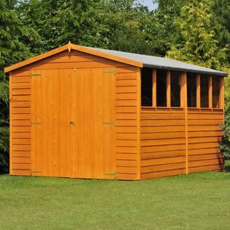 Shires Overlap 10 x 8 Feet Dip Treated Apex Shed Double Door with Windows in Brown