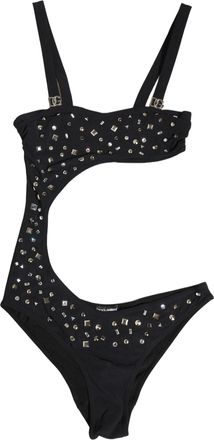 Dolce & Gabbana Womens Black Embellished Cutout Bandeau One Piece Swimwear Elastane Nylon Clothing