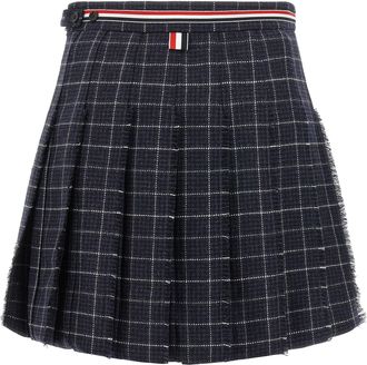 Thom Browne Wool Pleated Tweed Skirt - Blue