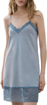Mango Lace Trim Jersey Chemise in Blue at Nordstrom, Size Large