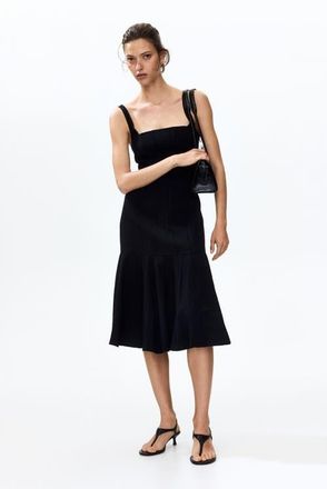 H&M Flared-skirt Midi Dress in Black at Nordstrom, Size Medium