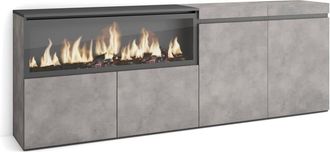 Skraut Home Aparador efecto madera cemento 208x35x75cm chimenea efecto fuego