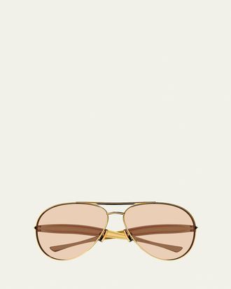 Bottega Veneta Curved Metal Aviator Sunglasses