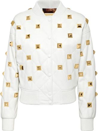 Philipp Plein Leather Bomber Matelass&egrave; Studs - Dames - Leren en Su&egrave;de Jassen - Wit - L - Leer - Jassen