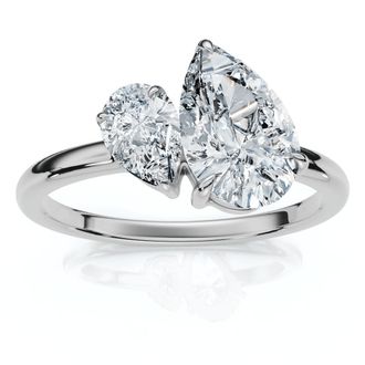 Pompeii3 1 1/4Ct Pear Cut Toi Et Moi Diamond Ring 14k Gold or Pt Lab Grown