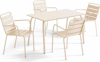 Oviala Mesa de jard&iacute;n y 4 sillas de metal marfil