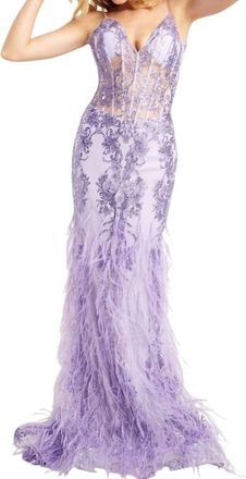 Jovani Embellished Plunging Sweetheart Neck Mermaid Dress In Lilac