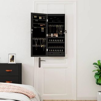 Berkfield Home Mirror Jewellery Cabinet with LED Lights Wall Mounted Black