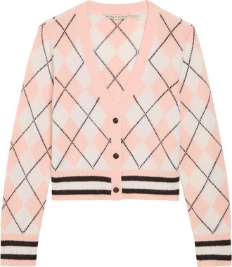 Alice & Olivia Grace Argyl Cropped Cashmere-blend Cardigan - Pink - S (UK8-10 / S)
