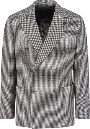 Lardini Grey Wool-Blend Pied De Poule Blazer