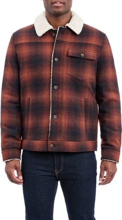 Lucky Brand Plaid Faux Shearling Lined Trucker Jacket in Brown Plaid at Nordstrom Rack, Size Xx-Large