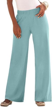 Roaman's Plus Size Pull On Wide Leg Soft Knit Pant in Cool Sage at Nordstrom, Size Small