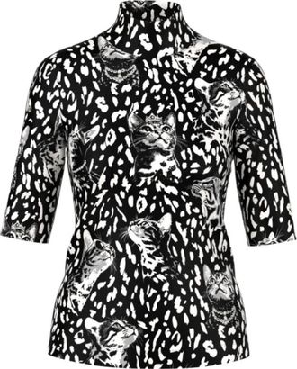 Marc Cain Shirt met 3/4-mouwen en ribbelstructuur - Dames - T-shirts - Zwart - 2XL - Katoen - Tops