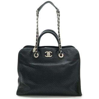 Chanel Black Leather Shoulder Bag Tote Bag (Pre-Owned)