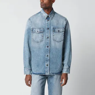 Versace Camicia azzurra in denim stone washed con borchie