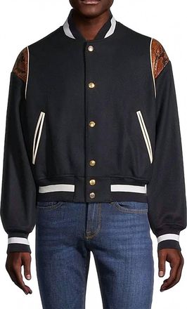 Bally Wool-Blend Snakeskin-Embossed Bomber Jacket In Navy