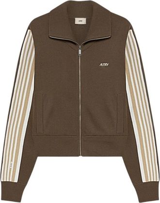 Autry Gebreid Viscose Volledige Rits Jas - Dames - Vesten - Bruin - M - Truien & Vesten