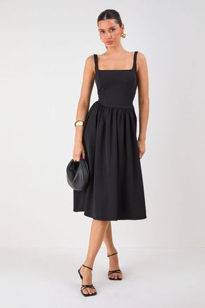 Misspap Womens Square Neck A Line Midi Dress - Black - Size 12 UK